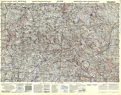 GSGS 4347 1:25,000 St Pois Sheet 34/12 SW (UTM Grid)