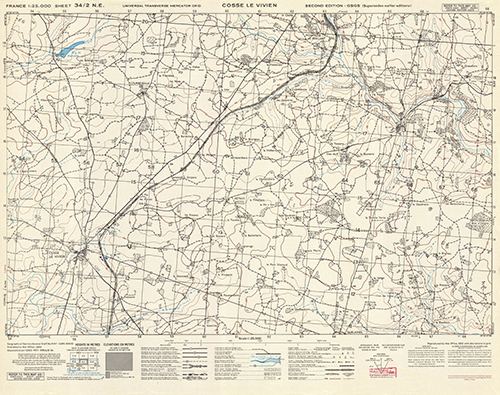 GSGS 4347 1:25,000 Cosse le Vivien Sheet 34/02 NE (UTM Grid)