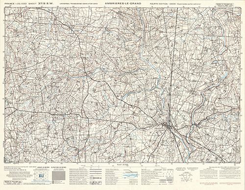 GSGS 4347 1:25,000 Ambrieres le Grand Sheet 37/08 SW (UTM Grid)