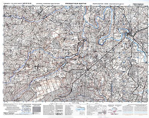 GSGS 4347 1:25,000 Fresnay sur Sarthe Sheet 40/06 SE (UTM Grid)