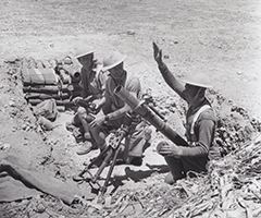 A British 3 inch mortar crew in Gazala 1942