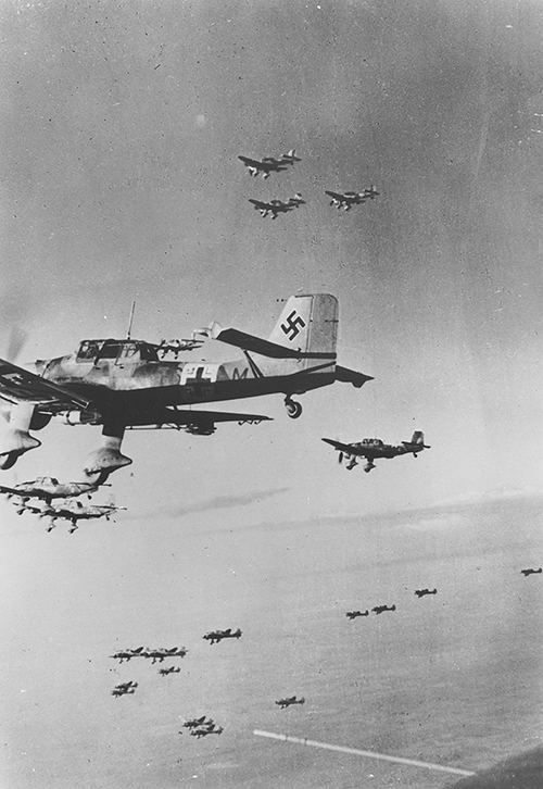 A flight of Ju 87 Stuka dive-bombers