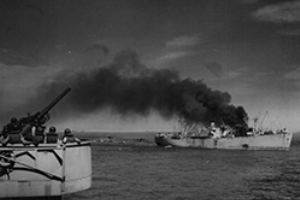 American cargo ship hit by German planes