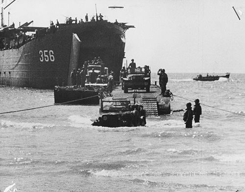LST unloading at Salerno.