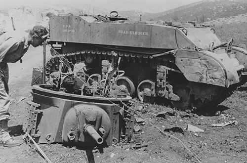 Knocked out American Stuart light reconnaissance tank