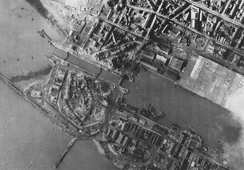 Post action aerial of St Nazaire