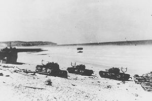 Destroyed tanks on the beach