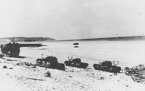 Destroyed tanks on the beach