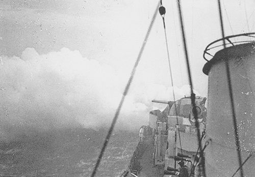 Convoy laying fire on Dieppe