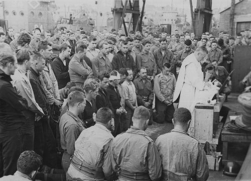 Services on a pier for the first assault troops