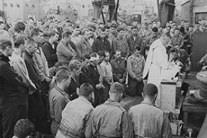 Services on a pier for the first assault troops