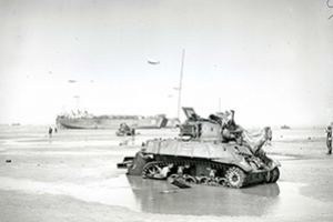 LSTs unloading on a Normandy Beach