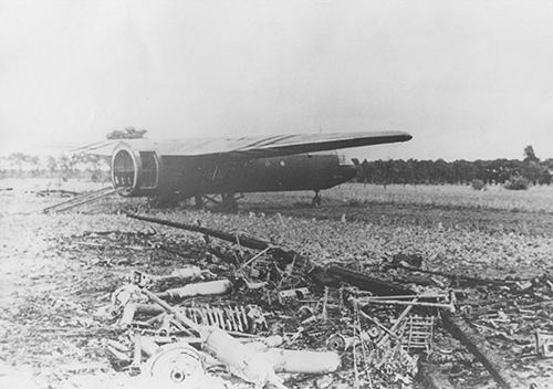 Wrecked glider on one of the LZs