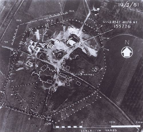A marked aerial view of the Merville Battery