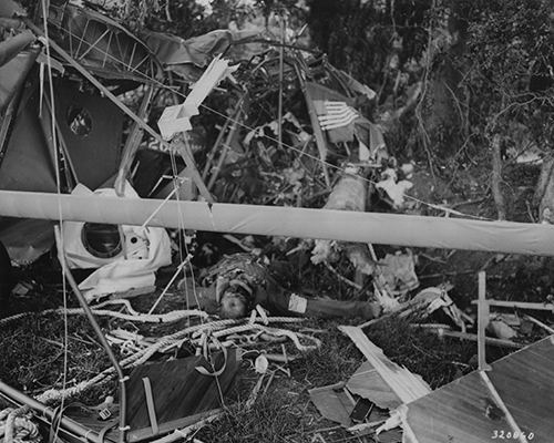 The wreckage of a CG-4A Waco glider