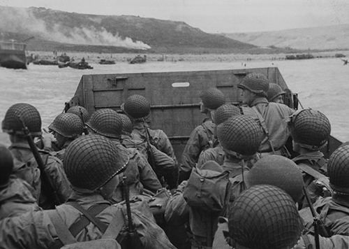 American assault troops in a landing craft