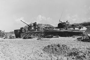 Stranded Sherman DD tank of the 1st Hussars