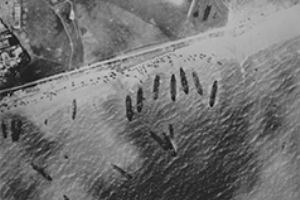 Landing craft approaching one of the Juno Beaches