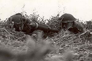 Piat mortar in a cornfield near Caen