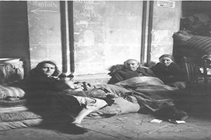 Civilians living in church, Caen