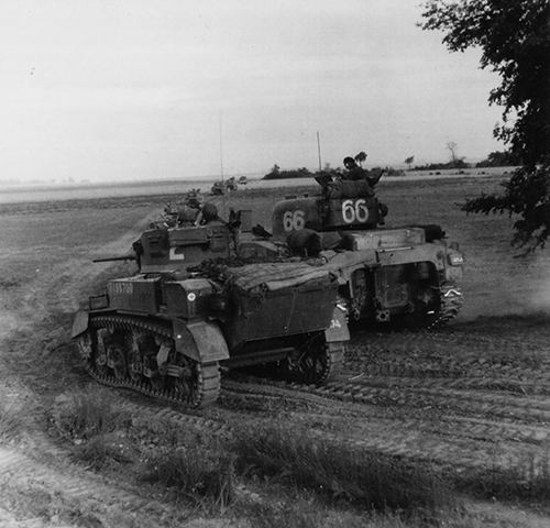 Stuart and Sherman tanks of 33rd Armoured Brigade
