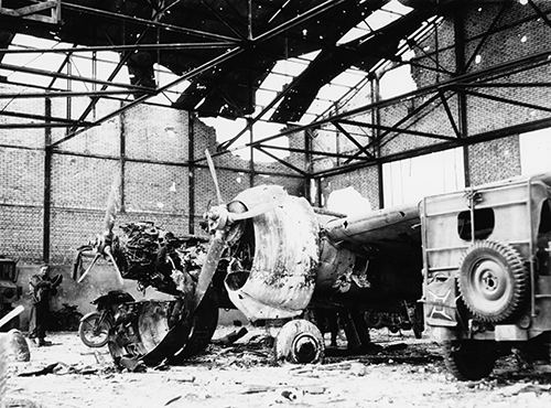 Destroyed aircraft at Carpiquet Airfield