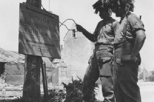 Road sign by the Caen-Falaise road