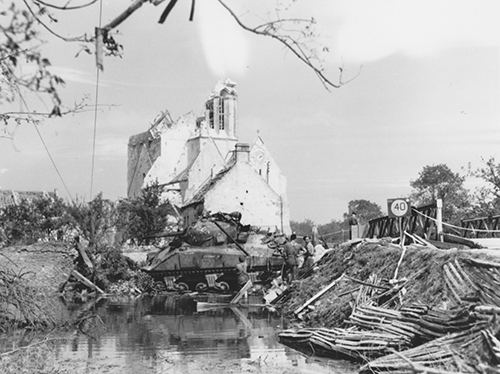 Rouvres church and the repaired bridge.