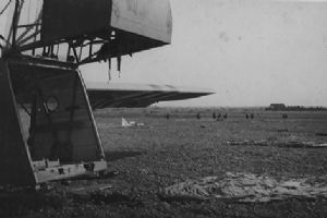 Waco glider on landing on drop zone (BU 1123)