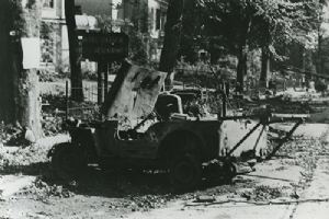 Destroyed medical jeep on Utrechtseweg