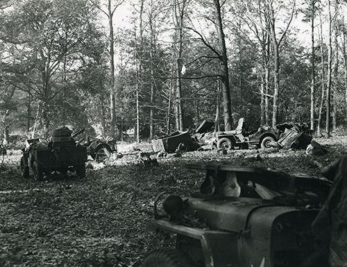 Jeeps damaged by mortar and artillery fire (BU 1142)