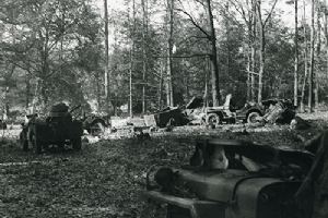 Jeeps damaged by mortar and artillery fire (BU 1142)