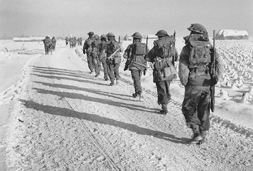 Troops moving over frozen ground
