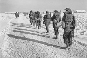 Troops moving over frozen ground