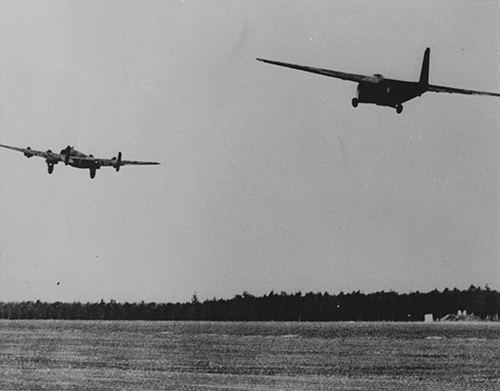 Halifax bomber towing a glider