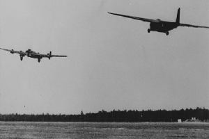 Halifax bomber towing a glider