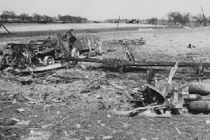 Destroyed jeep and tralier