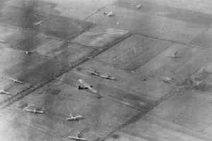 Aerial view of British and American gliders