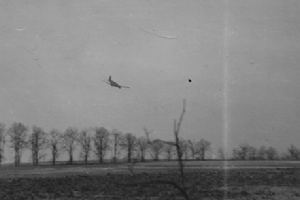 Allied plane moments before crash landing.