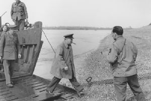 The Prime Minister Winston Churchill steps ashore