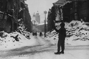 Private Gene Heathcote directs traffic