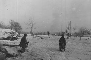 Infantryman turned to glance at cameraman