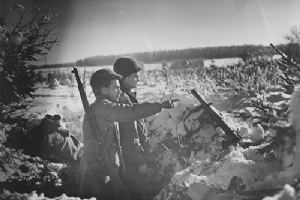 Two soldiers from the 36th Armored Infantry Regiment
