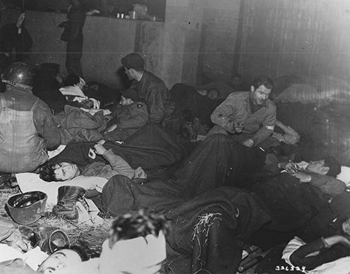 Casualties in an improvised emergency ward