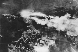Captured Japanese photograph taken during attack on Pearl Harbour