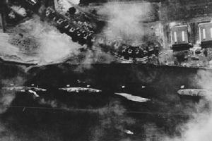 Captured Japanese photograph taken during attack on Pearl Harbour