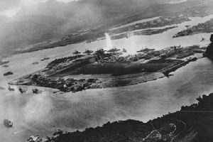 Captured Japanese photograph taken during attack on Pearl Harbour.