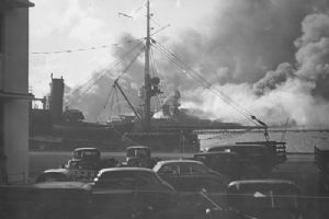 The USS Nevada after the Japanese attack