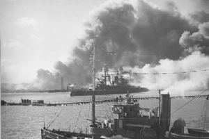 The USS NEVADA (BB36) after the Japanese attack