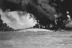 The capsized USS OKLAHOMA